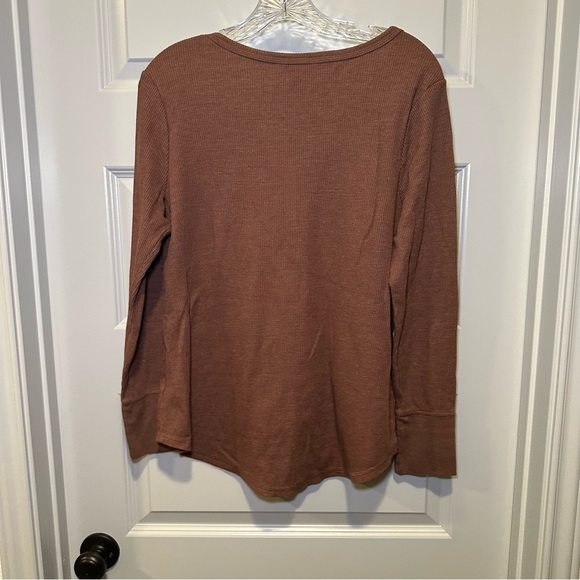 Terra & Sky Brown V Neck Henley Thermal Top size 0X - Picture 8 of 8